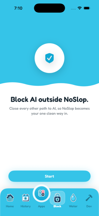 NoSlop block screen shielding AI apps