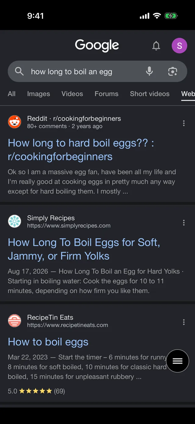 The same search with NoSlop on. The AI Overview is gone and the web results start at the top.